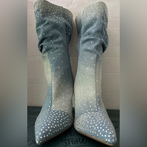 Thalia Sodi Elegant Gradient Denim Rhinestone Women's Boots Size 9 NWOT - Picture 3 of 16